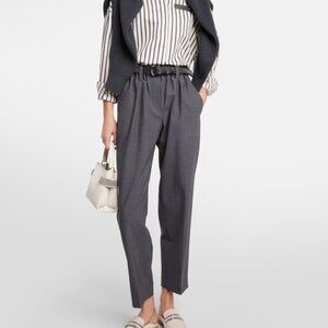 Brunello Cucinelli Pants Gray Pull On Relaxed Leg Wool Blend Size 6